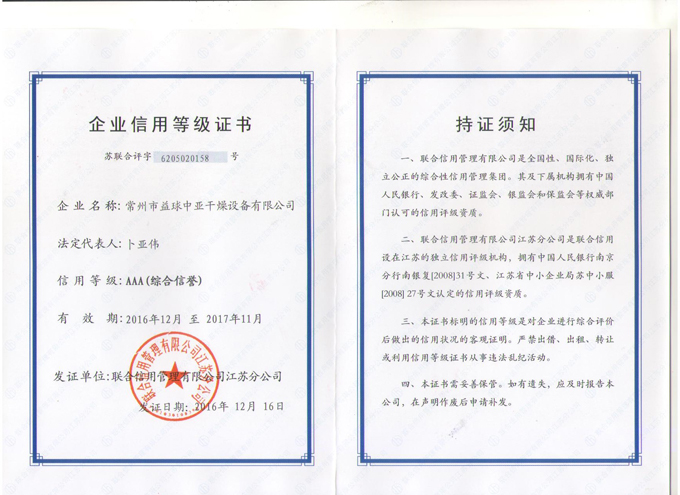 AAA credit rating certificate